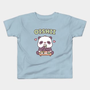 Cute Panda Loves Eating Japanese Sushi Oishii Kids T-Shirt